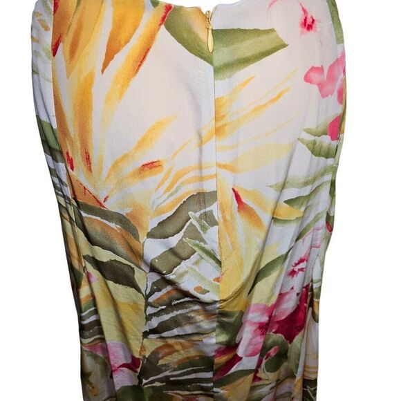 Peter Nygard Silk Pleated Skirt Womens 12 Yellow Lined Zip Knee Length Floral - Picture 10 of 11